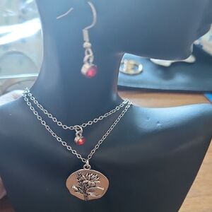 Paparazzi Silver Floral Necklace with Red Accents